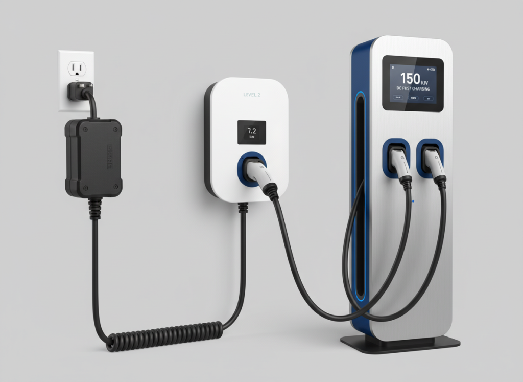 Different types of EV chargers installed by Kay1 Electric in Vancouver