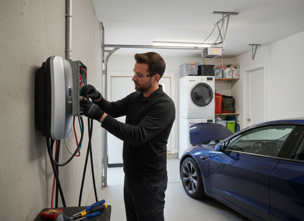 EV charger installation in Coquitlam garage