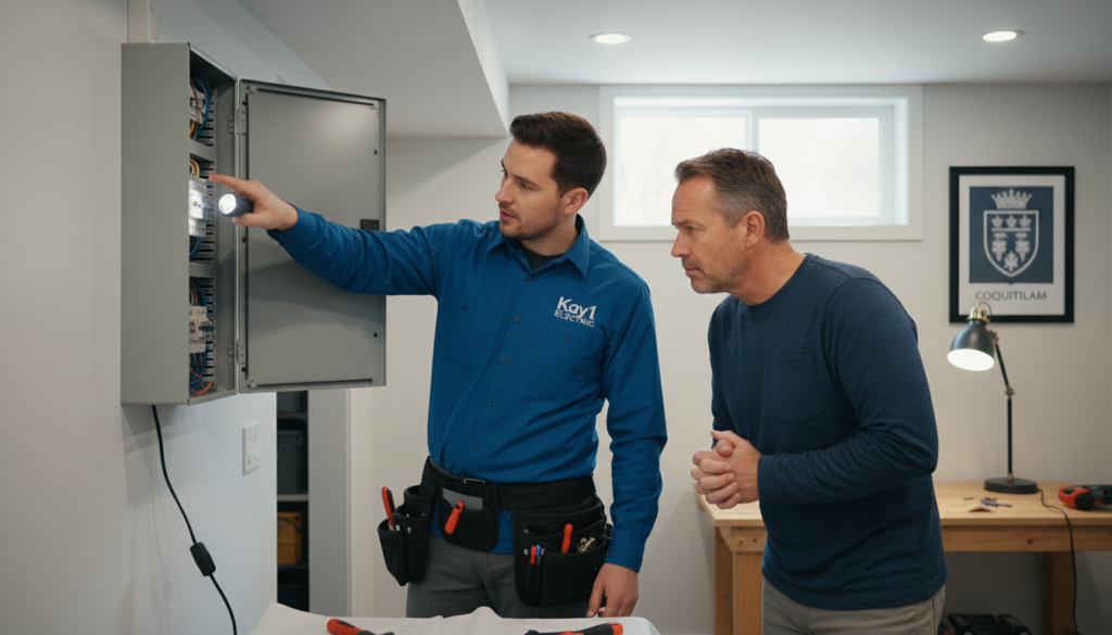 Electrician answering customer questions about Electric Troubleshooting & Repair in Coquitlam