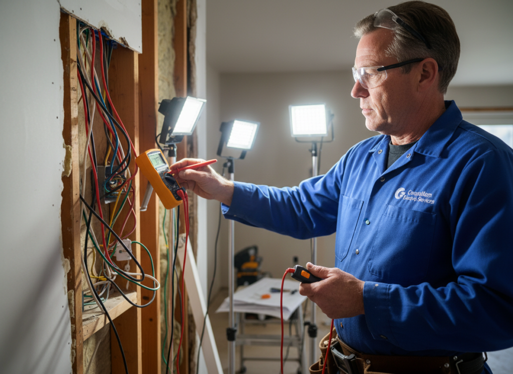 Electrician checking wiring in Coquitlam residence