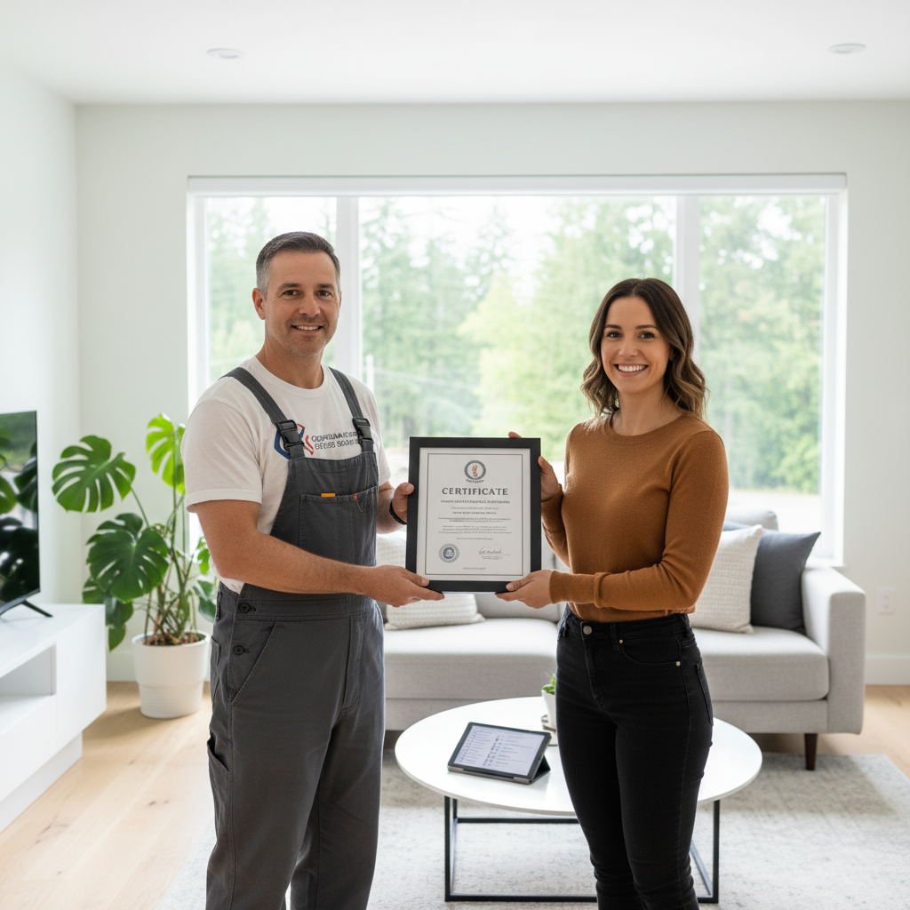 Homeowner receiving electrical safety certificate in Coquitlam