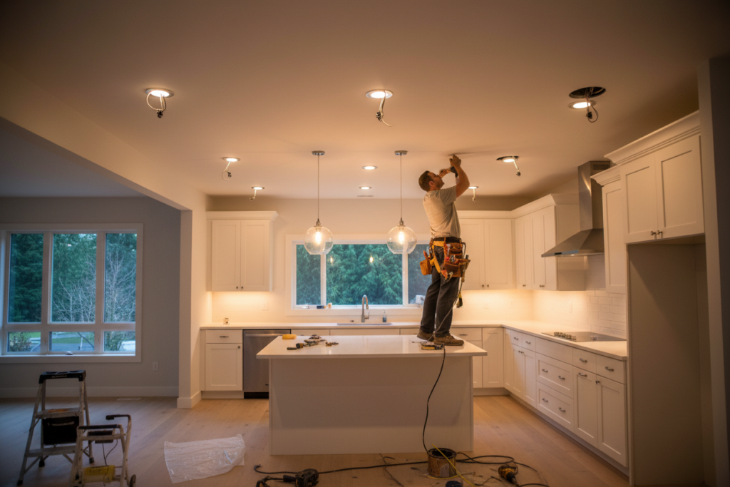 Modern lighting installation in Coquitlam kitchen