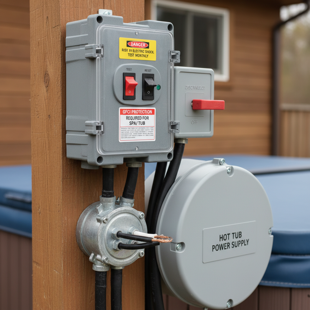 Safety features in hot tub electric wiring installation