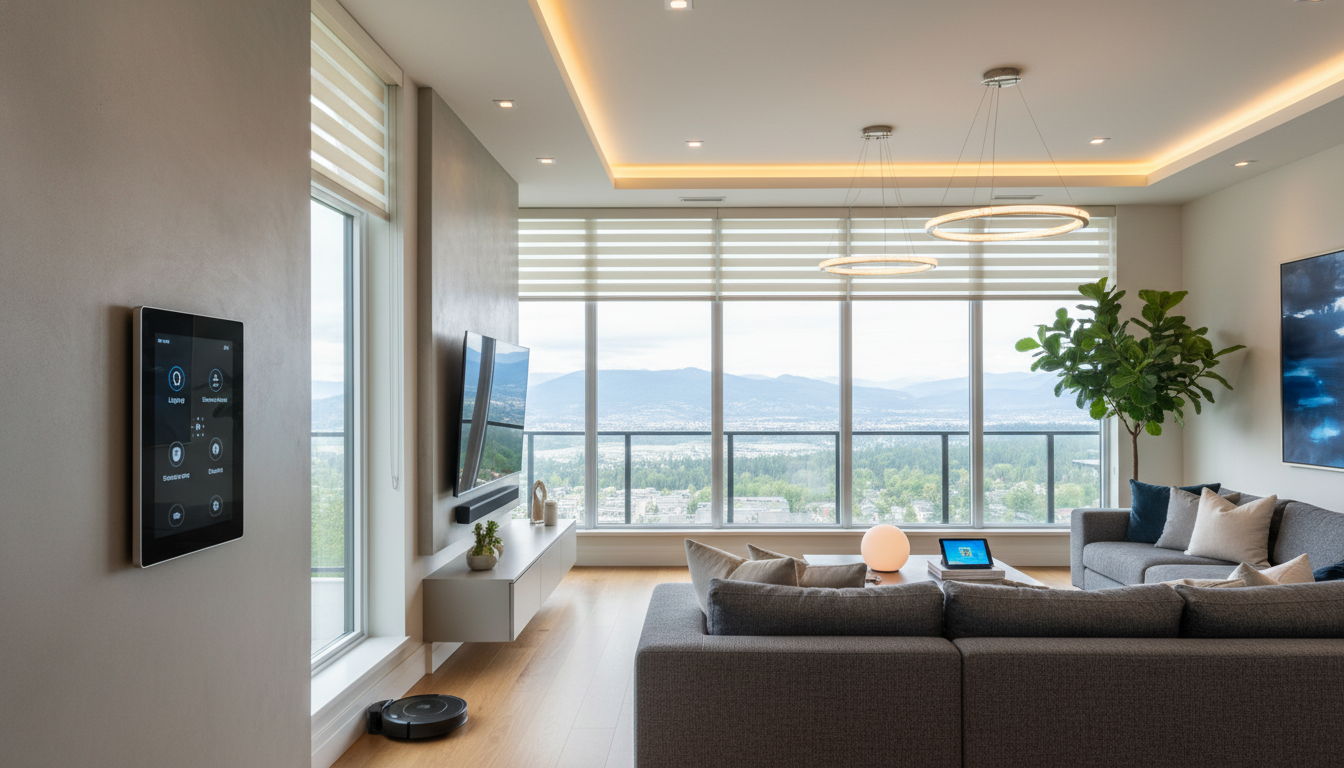 Smart home integration system in a modern Coquitlam home showing connected devices and control panel